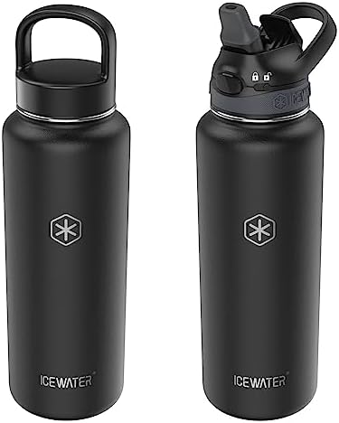 ICEWATER-40 oz, 2 Lids(Soft Auto Straw Lid + Wide Mouth Lid),Insulated Water  Bottle With - Online Assist Traveler US